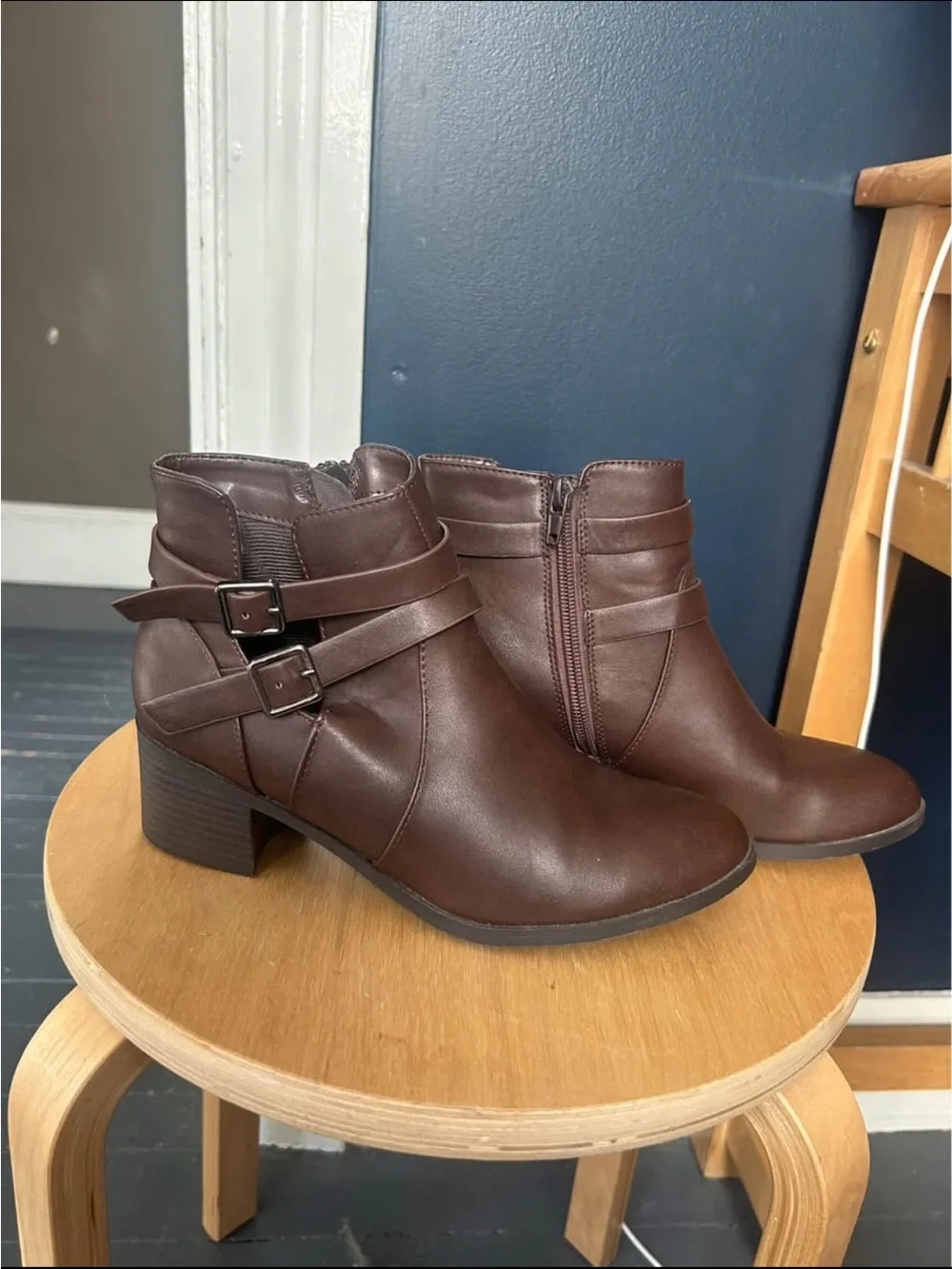 Women’s Brown Buckle Strap Ankle Boots